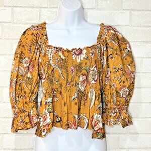 Anthropologie Conditions Apply Milkmaid Crop Top Small Smocked Coquette Boho Y2K